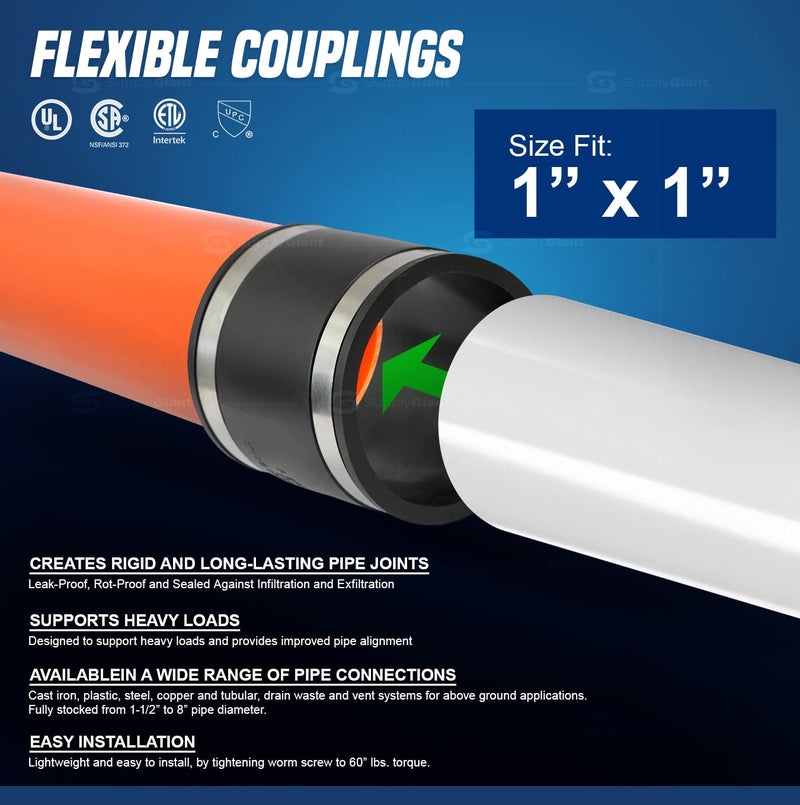 SUPPLYGIANT Supply Giant 6I44x2 Flexible PVC Coupling Inner Diameter 1.3 inch with Stainless Steel Clamps for 1-inch Pipe (Pack of 2) - Image 3